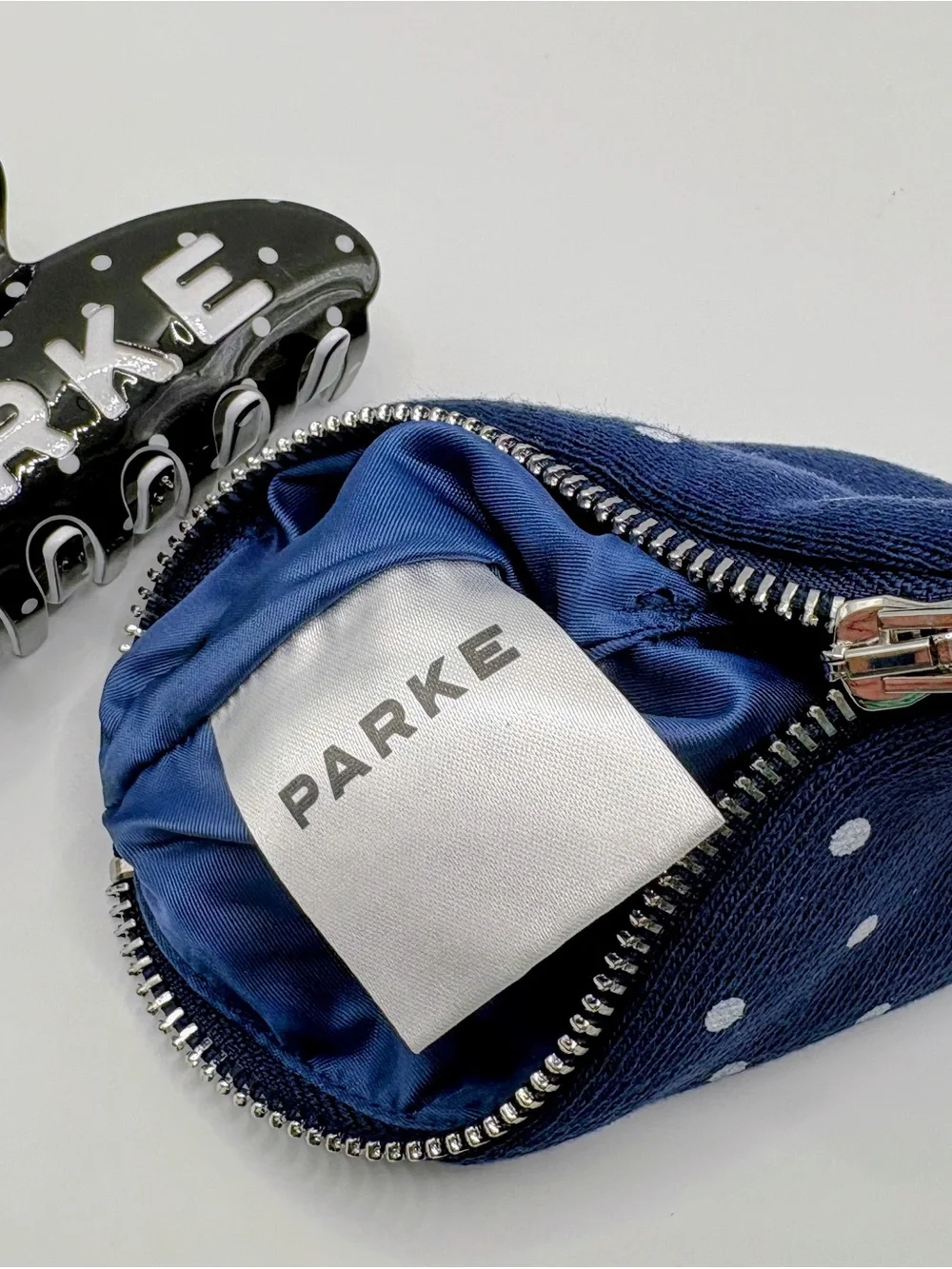 Brand New Parke Black Polka Dot Claw Clip w/ Zippered Pouch